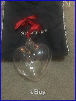 STEUBEN Christmas PUFFY HEART ORNAMENT Crystal With Dust Bag And Box