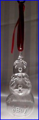 STEUBEN Glass SNOWMAN Rare Crystal Christmas Ornament present with box & bag