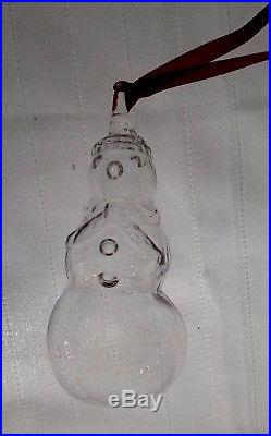 STEUBEN Glass SNOWMAN Rare Crystal Christmas Ornament present with box & bag