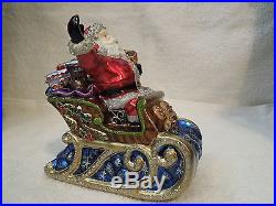 Santa on Sleigh Jay Strongwater Glass Ornament with Swarovski Crystals NIB
