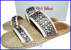 See by Chloe Kaori Crystal Flat Espadrilles Ornament Slide Sandals Shoes 39