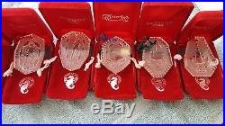 Set of 9 Waterford Crystal 12 Days of Christmas Ornaments. 1985 to 1994