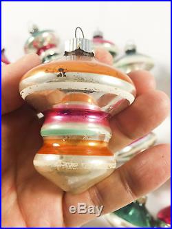 Shiny Brite Glass Xmas Ornaments Stripes Mica Top Shaped Atomic Mecury