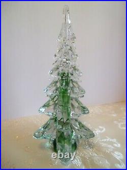 Silvestri Clear Crystal Art Glass Christmas Village Pine Tree Vintage green