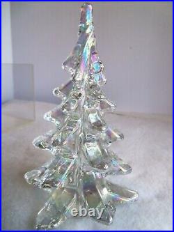 Silvestri Clear Opalescent Crystal Art Glass Christmas Village Pine Tree Vintag