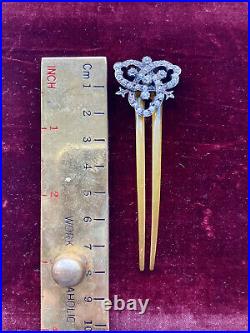 Sparkly Antique French paste silver hair ornament on articulated double pin