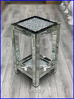 Sparkly Ornamental Decorative End Side Table Crushed Diamond Crystal Mirror