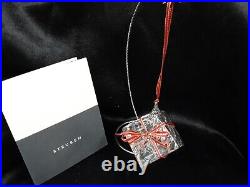 Steuben Crystal 2 X 2.25 Christmas Box Ornament /red Gold Ribbon, Box, Bag