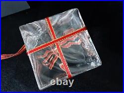 Steuben Crystal 2 X 2.25 Christmas Box Ornament /red Gold Ribbon, Box, Bag