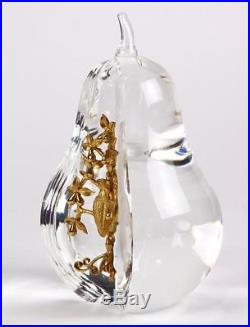 Steuben Crystal Partridge in a Pear Tree 18k Gold Xmas Ornament Paperweight