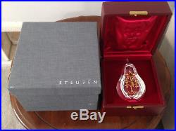 Steuben Crystal Partridge in a Pear Tree 18k Gold Xmas Ornament Paperweight