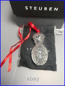 Steuben Crystal Pineapple Christmas Ornament Original Box And Cloth Pouch