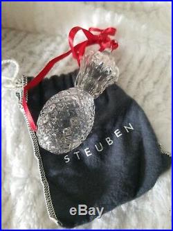 Steuben Crystal Pineapple Christmas Ornament Pouch Gift Box Vintage