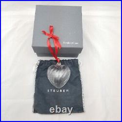 Steuben Crystal Swirl Puffy Heart 4 Christmas Glass Ornament withDust Bag & Box