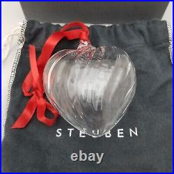 Steuben Crystal Swirl Puffy Heart 4 Christmas Glass Ornament withDust Bag & Box