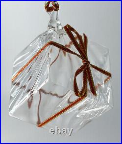 Steuben Fine Crystal 3D Puffy Wrapped Gift Box Christmas Ornament Box Ribbon