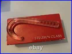Steuben Glass Candy Cane Red Air Twist Christmas Ornament Signed S