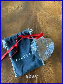 Steuben Heart Glass Crystal Christmas Ornament with Box & Pouch