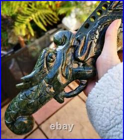 Stunning Hand Carved Genuine Jade Ornamental Knife / Sword, Not Sharp. Solid Hea