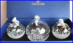 Swarovski 2015 A. E. Christmas Ball Ornament Set. 1x Large 2 x Small Ball Ornament