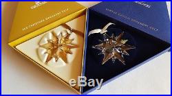 Swarovski, 2017 Set of 2 Clear and Gold Shadow Large Christmas Star Ornament