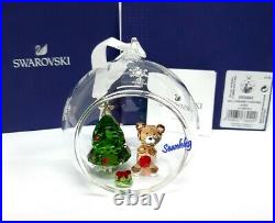 Swarovski Ball Ornament Christmas Tree Teddy Bear White Ribbon Crystal 5533942