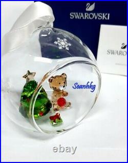 Swarovski Ball Ornament Christmas Tree Teddy Bear White Ribbon Crystal 5533942