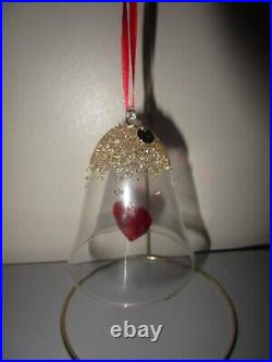 Swarovski Bell with Gold Crystals & Red Heart Christmas Ornament with Charm 3 3/4
