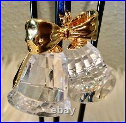 Swarovski Crystal Double Bell with Gold Bow Ornament Retired Collectable withBox