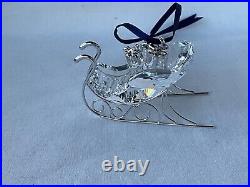 Swarovski Crystal Holiday Christmas Sleigh Ornament Rhodium Runners # 718995 NIB