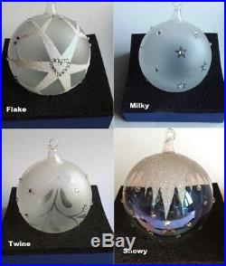 Swarovski, Exclusive Set of 4 Christmas Ball Ornament, Snowy, Milky, Flake, Twine