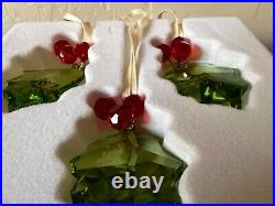 Swarovski Holly Green Leaf Berries Christmas Holiday Ornament Set of 3 #890894