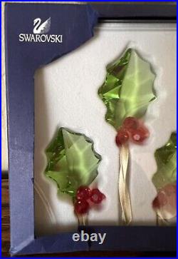 Swarovski Holly Green Leaf Berries Christmas Holiday Ornament Set of 3 #890894
