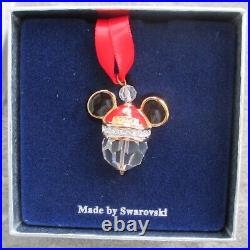 THE ART OF DISNEY SWAROVSKI Crystal Christmas Ornament Mickey Red Santa Hat-NIB
