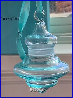TIFFANY & CO. Blue Crystal Signed Christmas Ornament with Box and Display Stand