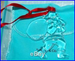 Tiffany & Co 2001 Santa with Sack Bag Crystal Christmas Ornament Pouch Ribbon Box