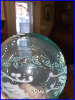 Tiffany & Co 2018 Ornament Blue Crystal Glass Ball Etched Holly Christmas w Box