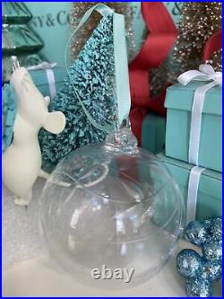 Tiffany&Co Ball Ornament Etched Holly Clear Crystal Glass Christmas W Box