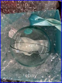 Tiffany & Co Blue Glass Crystal Globe Ball Ornament 2018 RARE New in Box