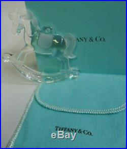Tiffany & Co. Clear Crystal Rocking Horse Boxed Christmas Ornament Signed