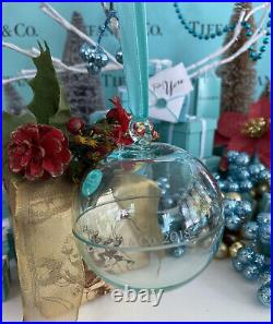 Tiffany&Co Crystal Ball Ornament Blue Glass Christmas Tree Holiday 2018 W Box
