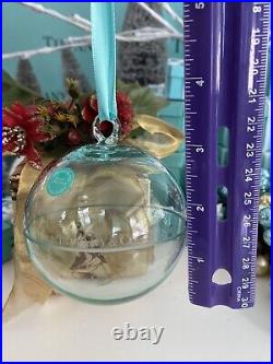 Tiffany&Co Crystal Ball Ornament Blue Glass Christmas Tree Holiday 2018 W Box