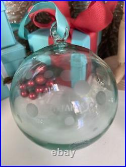 Tiffany&Co Crystal Ball Ornament Set Of 3 Blue Glass Etched Polka Dot 2021 W Box