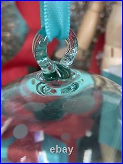 Tiffany&Co Crystal Ball Ornament Set Of 3 Blue Glass Etched Polka Dot 2021 W Box