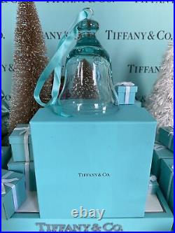 Tiffany&Co Crystal Bell Ornament 2018 Blue Glass Christmas Holiday 4.5 W Box