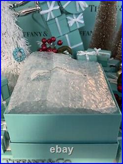 Tiffany&Co Crystal Blue Glass Ball Ornament 2018 Frosted Stripes Glass W Box