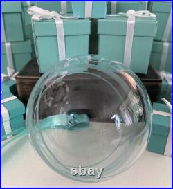 Tiffany&Co Crystal Blue Glass Ball Ornament 2019 Frosted Stripes Glass W Box