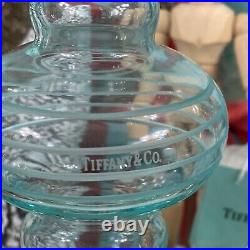 Tiffany&Co Crystal Bulb Dreidel Ornament Etched Stripes Blue Glass Xmas Tree Box