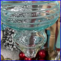 Tiffany&Co Crystal Bulb Dreidel Ornament Etched Stripes Blue Glass Xmas Tree Box