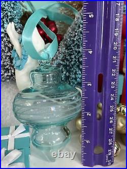 Tiffany&Co Crystal Bulb Ornament Blue Etched Stripes Glass Christmas Tree
